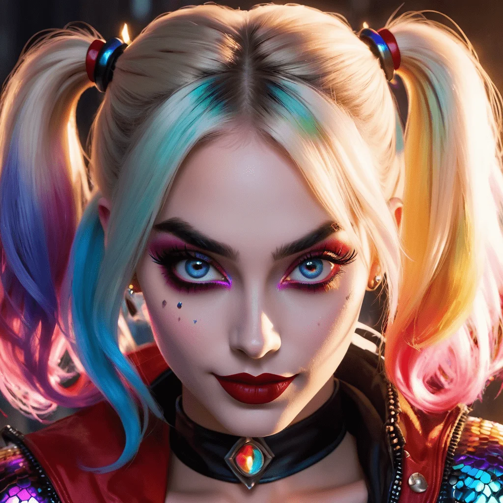 Harley Quinn, perfect face, perfect eyes, extremely detailed symmetric hazel eyes with circular iris, Broken Glass effect, no background, stunning, energy, molecular, textures, iridescent and luminescent scales, breathtaking beauty, pure perfection, divine presence, unforgettable, impressive, breathtaking beauty, Volumetric light, auras, rays, vivid colors reflects, lying on her beg, fearful face,  full body shot