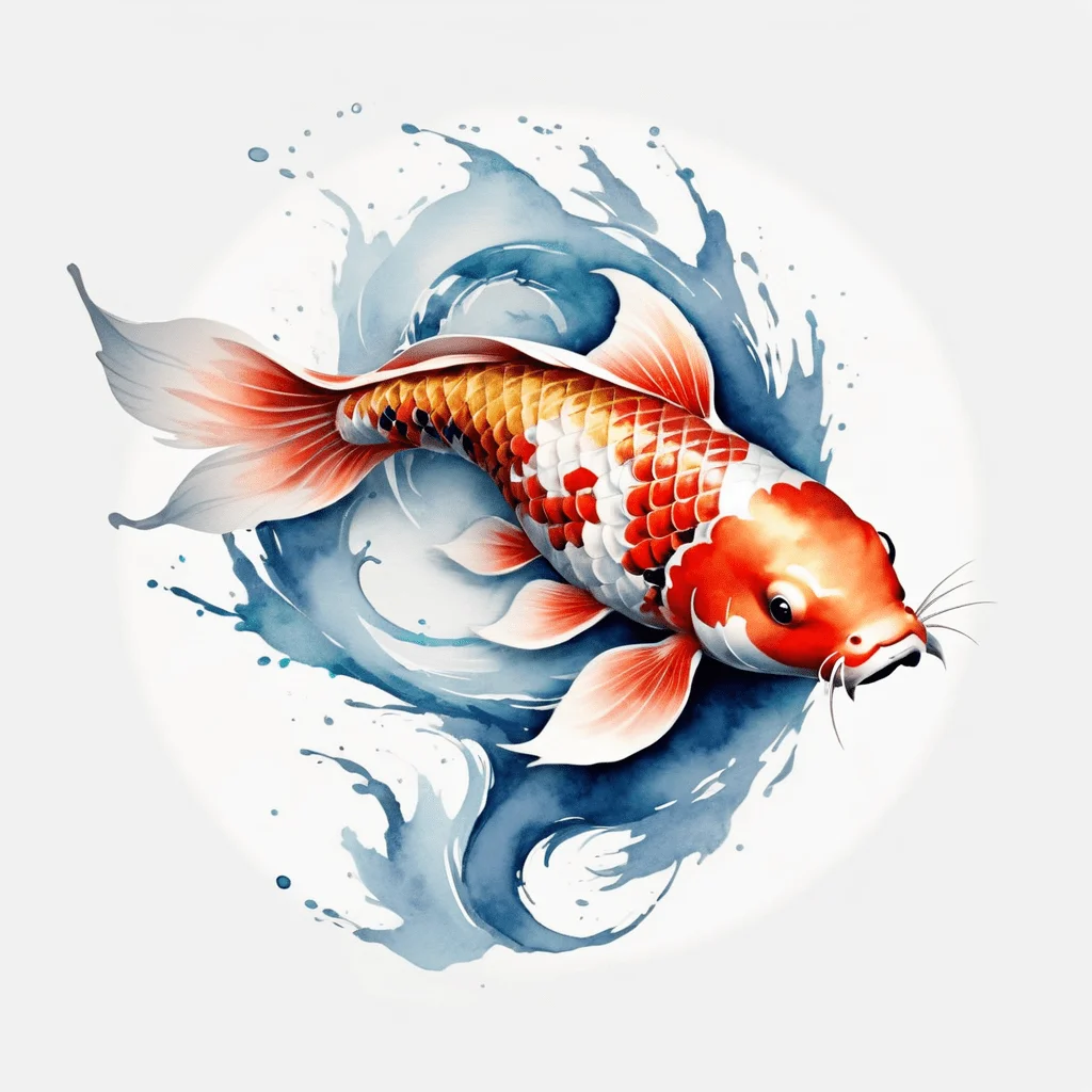 Watercolor Style Tattoo, koi carp design,white background, clean background,8k,high quality,realistic render