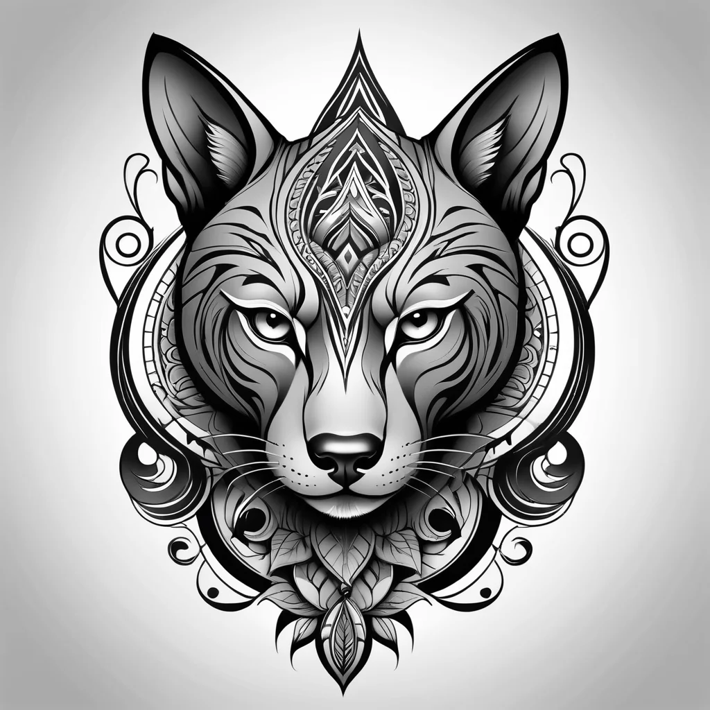 Neo-traditional tattoo design in black and grey, bold lines, exaggerated features, stylized subject (animal or portrait), isolated on white background, no skin, modern twist on classic style, 8k resolution, dynamic composition