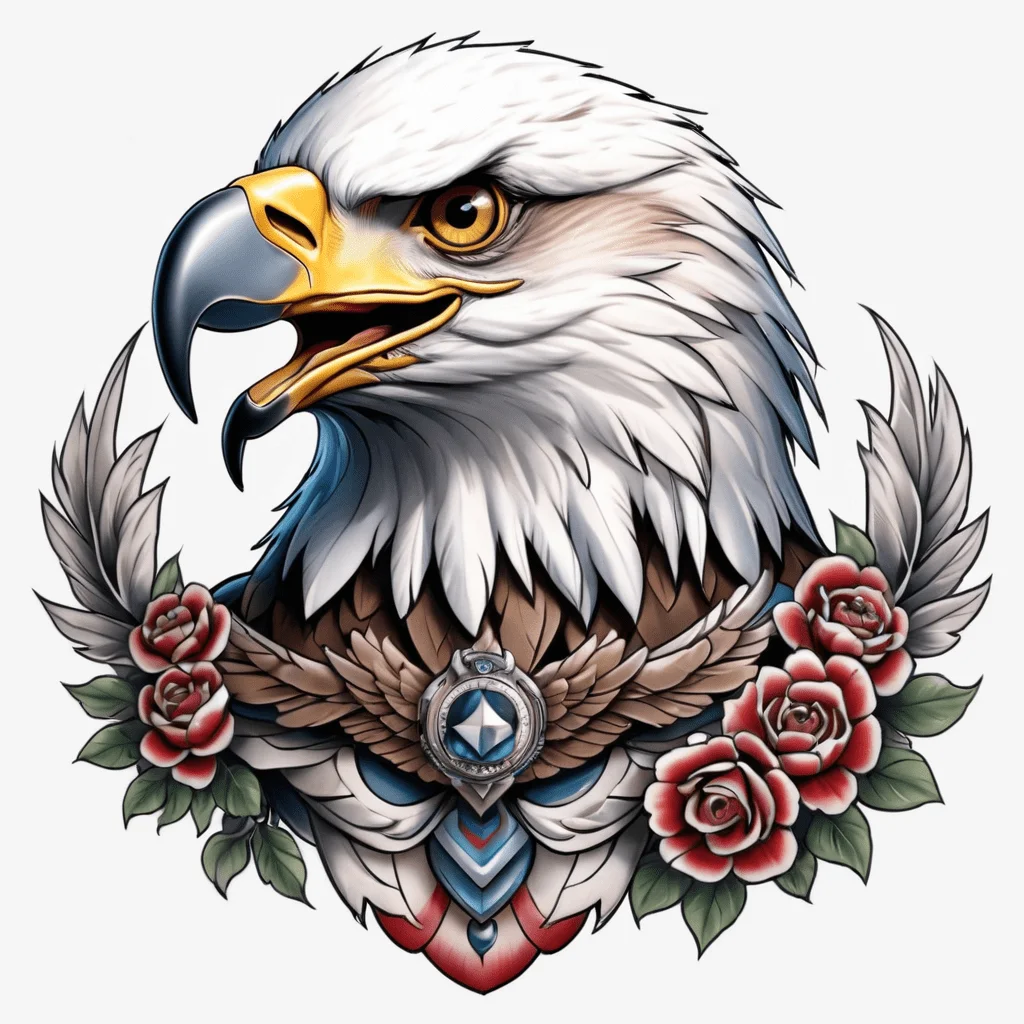 Neo Traditional tattoo style, eagle, white background,8k,high quality,realistic render