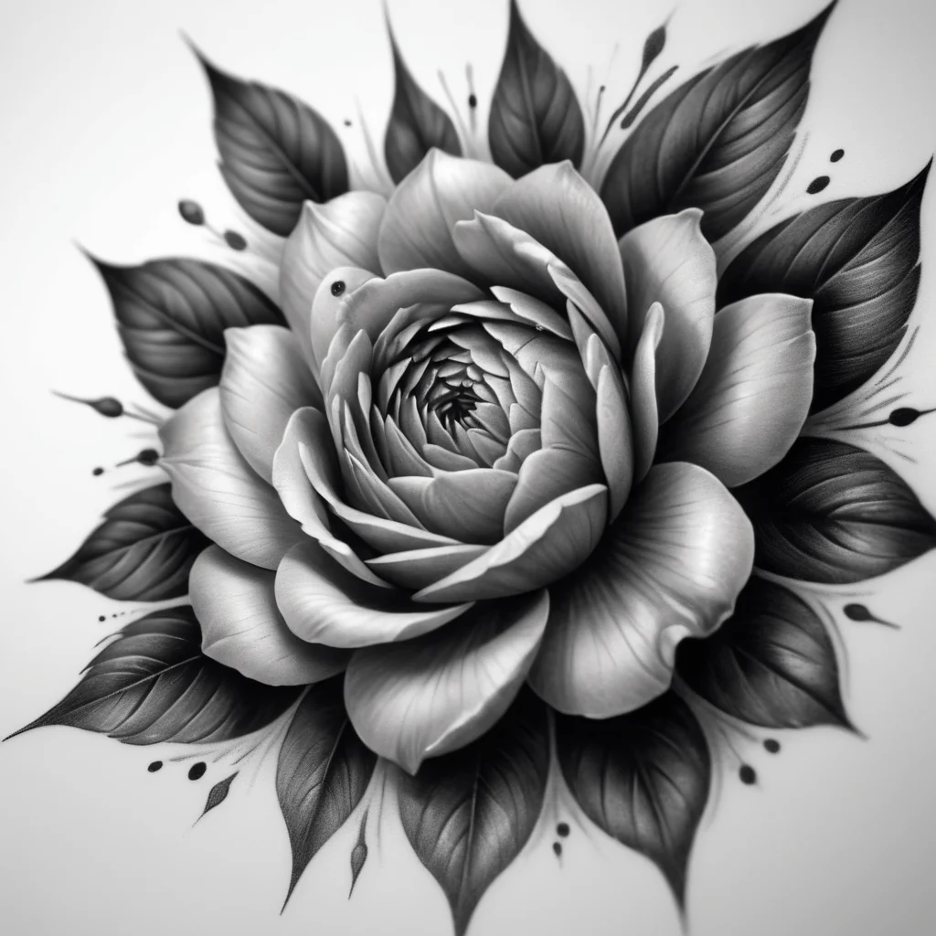 Hyperrealistic black and grey tattoo design, extreme detail, photorealistic shading, smooth gradients, isolated on white background, no skin, award-winning tattoo art, 8k resolution, sharp focus, professional lighting